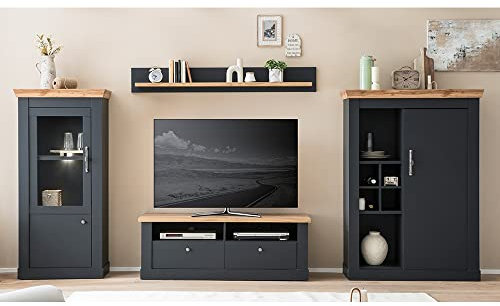 Lomadox Wohnwand Wohnzimmer-Set inkl. Beleuchtung in anthrazit mit Wotan Eiche Nb., B/H/T ca. 369/170/45 cm