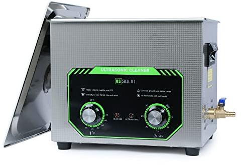 U.S.Solid 10L Mechanischer Ultraschallreiniger mit Heizung - 40 kHz Edelstahl Ultraschallreinigungsmaschine mit mechanischem Kontrollknopf für Industrie und Schmuck, 80℃