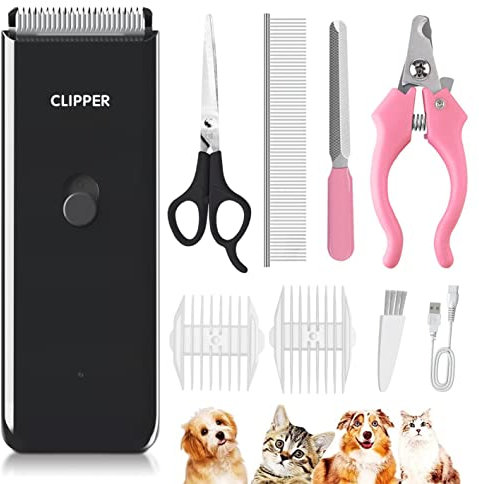 Professional Cat Grooming Clippers-Dog Clipper Set for Pet Hairs, Waterproof Pet Clippers Grooming Kit Rechargeable Cat Clippers Shavers Set for Puppy, Rabbits, Cats,Black