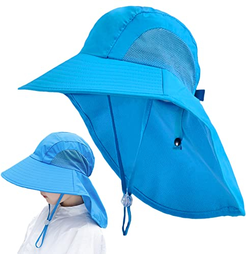 Cysocool Kinder UV Schutz Safari Sonnenhut mit Nackenschutz 4-13 Jahre Mädchen Jungen Sommermütze mit Breiter Krempe UPF 50+ Kind Sonnenschutz Boonie Hut Junior Strand Radfahren Legionärskappe
