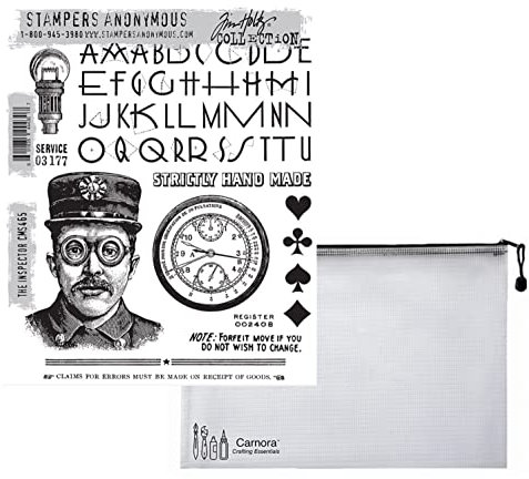 Tim Holtz Stampers Anonymous The Inspector Cling Stamp + Carnora Mesh Aufbewahrungstasche, Version April 2023 (CAR2CMS465)