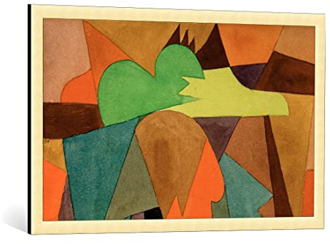 kunst für alle Bild mit Bilder-Rahmen: Paul Klee Mit d braunen Spitzen - dekorativer Kunstdruck, hochwertig gerahmt, 95x60 cm, Gold gebürstet