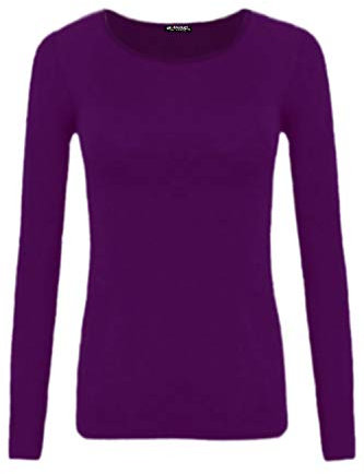 Fashion Star Womens T Shirt Plain Casual Long Sleeve Round Neck Tees Basic Top Plus Size (UK 24/26) Plain Purple
