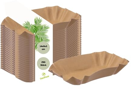 DeinPack Lot de 2000 coupelles en carton rectangulaires 14 x 9 x 3 cm I Assiettes à goûter marron en carton recyclé pour frites au curry I Recyclables et respectueux de l'environnement I Coupes à