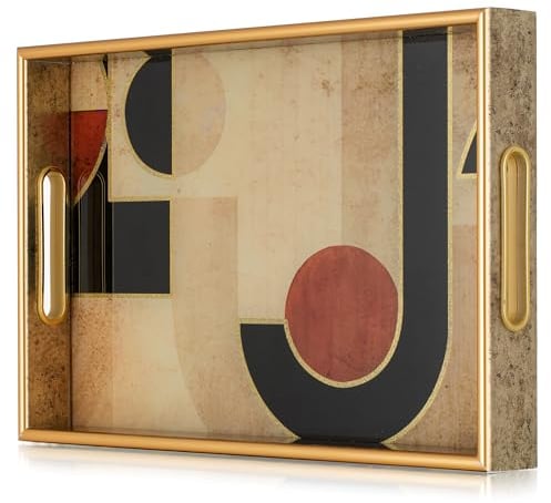 Hanobe Deko Tablett Kaffeetablett Serviertablett: Braun Dekorative Gold Couchtisch Tabletts Dekor Art Deco Serviertabletts mit Griffen für Ottoman Bar Home Decor Leicht zu Reinigen