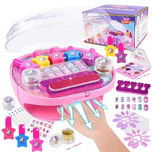 FORMIZON Nail Polish Set Girls with Nail Dryer, Nail Art Crafts Kit Toys for Kids Girls Age 5 6 7 8 9, Nail Salon Accessories with Eyeshadow/False Nail/Glitter, Makeup Kit Party Supplies for Girl
