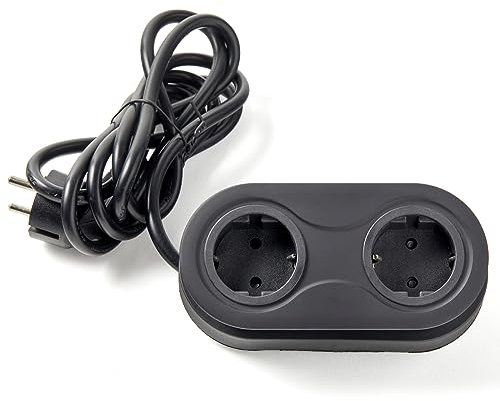 SOTECH Prise encastrée (2 x prises Schuko) élément de prise ovale noir avec câble de raccordement avec fiche pour plans de travail