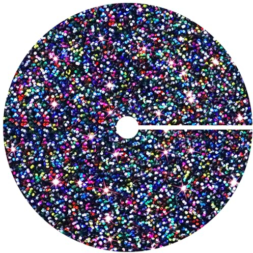 FOTSHARER Bunte Weihnachtsbaumdecke 91,4 cm Glitzer Pailletten Baumrock für Weihnachtsbaum Versorgung Einzigartige Regenbogen Baumbasis für Nacht vor Weihnachtsbaum Röcke Dicker Samt Baum Kragen für