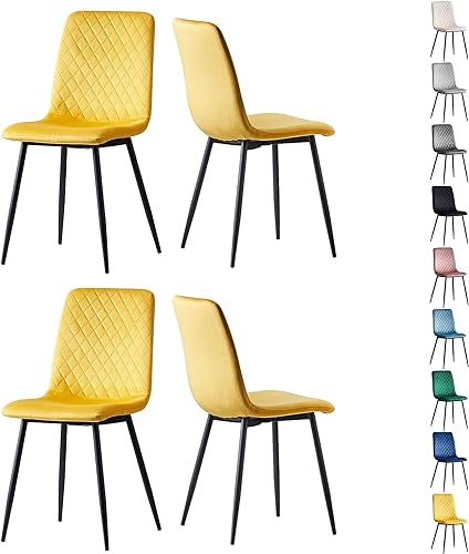 mcc direct Set mit 4 Designer Esszimmerstühlen aus Samtstoff, Metallbeine, Lexi-Stühle (Gelb)