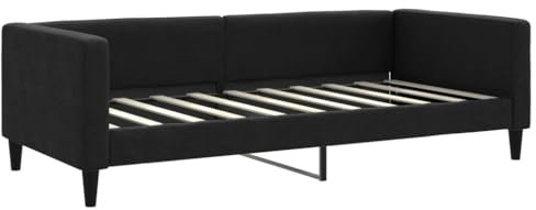 Hommdiy Tagesbett Bettsofa Sofa Bett Sofabett Schlafsofa Bettgestell Schwarz 90x190 cm Stoff Matratze Nicht enthalten
