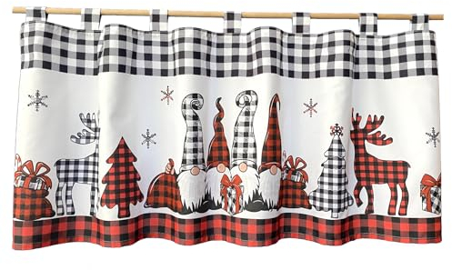 heimtexland ® Tenda decorativa natalizia, 45 x 120 cm, motivo gnomo a quadri, opaca, tipo 651