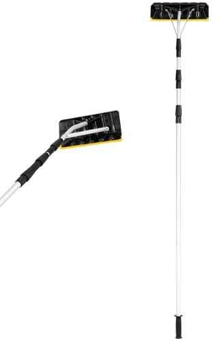 GiantexUK Snow Roof Rake, 200-630cm Extendable Aluminium Rake with 40/63cm Blade, Anti-Slip Handle, Removal Shovel Tool for Clearing Roof, Car Snow & Leaves (Silver+Yellow, 40 x 15 x 630cm)