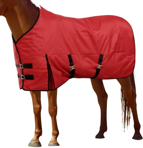 Zovator Pferdedecke | Winterpferdedecke | 1680D Ripstop-Haltbarkeit | wasserdicht, winddicht und atmungsaktiv | Euro-Passform | Bauchband (Größe S, Rot)