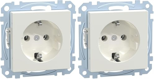 Schneider Electric Merten MEG2301-0619 Schuko Steckdose, Steckklemmen, Schutzkontaksteckdose, System M,Polarweiß, Made in Germany (Packung mit 2)