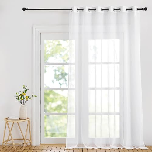 PONY DANCE Raumteiler Vorhang Weiß Transparent Gardinen mit Ösen Wohnzimmer | 1er Set,H245 x B200 cm,Schlafzimmer Vorhang Durchsichtig,Extra breite Voile Gardinen,Sanfte Lichtfilterung,Deko,Luftig