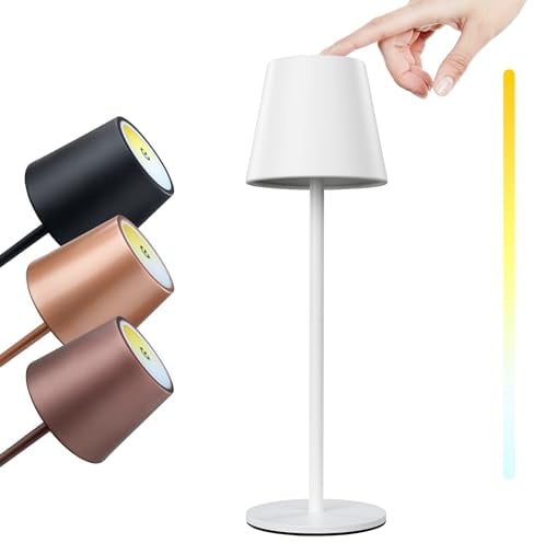 M A N T A LED Akku Tischlampe TOUCH 36 cm - Kabellos - Dimmbar - Farbtemperatur einstellbar - für Garten Esstisch Schlafzimmer Balkon Hotel (Weiß)