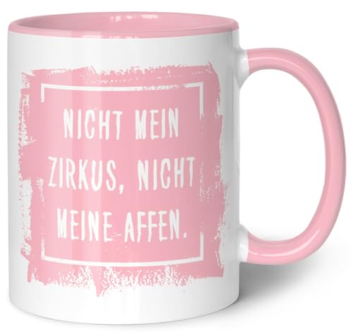 GRAVURZEILE Bedruckte Tasse mit Spruch - Nicht mein Zirkus, nicht meine Affen - Spülmaschinenfest - Geschenke für Freunde & Kollegen - Geschenk für Büro & Alltag - Farbe: Rosa