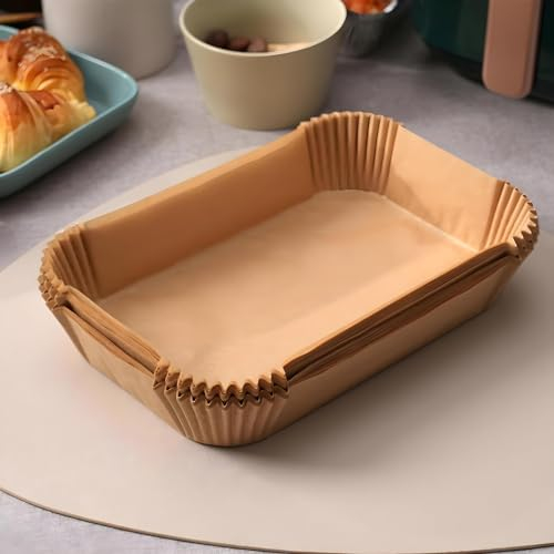 GreenMingle 50-Piece Parchment Paper Liners for Ninja Dual AF300UK 7.6L/AF400UK/AF451UK/AF500UK EMtronics & Other 2 Drawer Air Fryer, Compatible with Ninja, Salter, Tower and Other Dual Zone Air Fryer