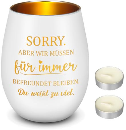 Nuenen Teelichtglas mit 2 Weißen Teelichtern Windlicht Glas mit Spruch Sorry Aber Wir Müssen für Immer Befreundet Bleiben Kerzenhalter Glas Geschenk für Beste Freundin Geburtstag Freundschaft