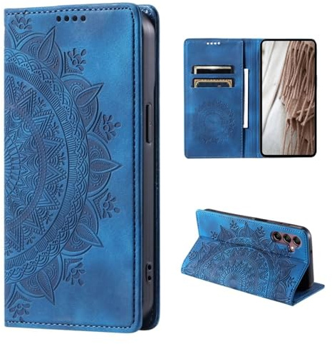 CoverKingz Handyhülle für Samsung Galaxy A25 5G - Handytasche mit Kartenfach Klapphülle Cover - Handy Hülle klappbar Motiv Mandala Blau