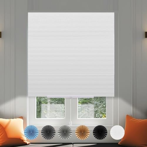 No Drill Blinds for Windows Temporary No Screw Stick on Pull Down Blinds Curtains Light Filtering, Perfect Easy Fit Install for Bedroom,Bathroom, Kitchen Windows,Doors