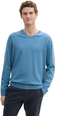 TOM TAILOR Herren Strickpullover mit V-Ausschnitt, 37095 - Ocean Blue Melange, L