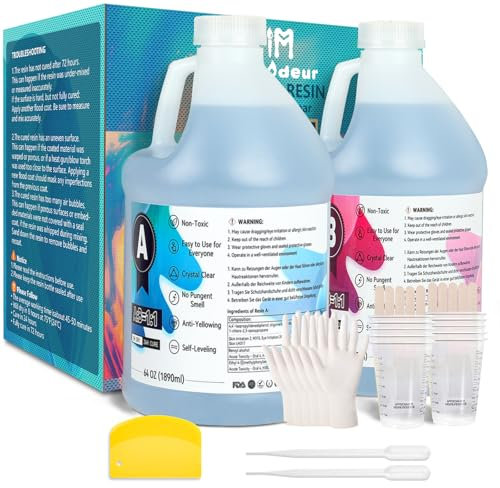 IModeur Resina epoxi transparente, 3780 ml/128 oz, cristal autonivelante, resina epoxi, no amarillea, sin burbujas, resina de fundición resistente a los rayos UV para manualidades, fabricación de