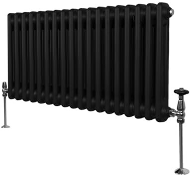 Radiateur Traditionnel à Double Colonne 300 x 832 mm, Chauffage Moderne Horizontal en Acier au Carbone Noir Mat, Cuisine Salon Salle de Bain [Brosse, Attaches Murales & Supports INCLUS]