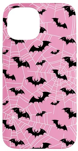Pastel Goth Pink with Bats and Spider Webs, Pastel Goth Hülle für iPhone 15