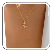 Xduargs Boho Flower Necklace Choker Gold Rose Flower Pendant Necklace Vintage Floral Flower Necklace Minimalist Flower Floral Necklace Chain Jewelry for Women and Girls