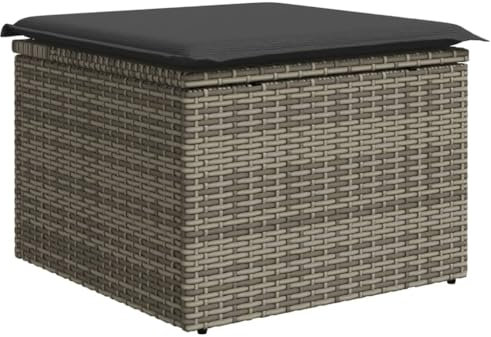 Makastle Gartenhocker, Poly Rattan Fußhocker mit Kissen, Fußauflage, Balkon Sitzhocker, Rattanhocker für Garten Terrasse, Grau 55x55x37 cm