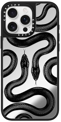 CASETiFY Schutzhülle für iPhone 16 Pro Max – Spiegel kompatibel mit MagSafe | Reflektierend | 1,5 m Fallschutz | Black Kingsnake | Silber auf Schwarz