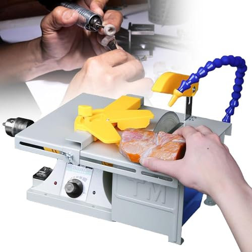FUMBJFKT Multifunctional Lapidary Table Saw,Adjustable Speed Grinder with adjustable water pipe,Bench Lathe Polishing Buffer Machine for Rock Polishing&Cutting&Drilling - Includes Accessory Kit