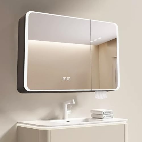 Medizinschrank aus Aluminium für das Badezimmer mit Spiegel und Beleuchtung, Medizinschrank mit beschlagfreien LED-Leuchten, Schrank-Organizer zur Wandmontage, Kosmetikspiegel mit Kosmetiksp