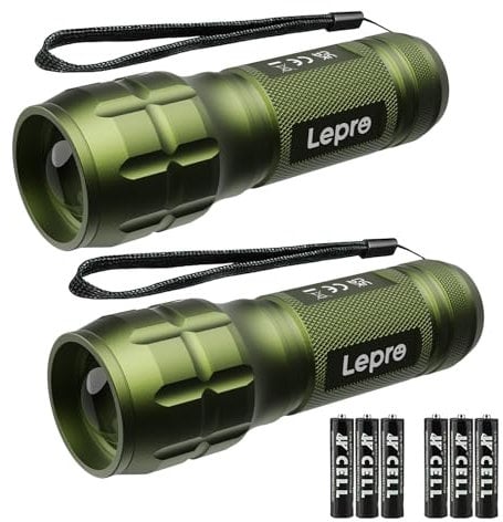 Lighting EVER LED Taschenlampe Klein, Extrem Hell & Zoombar Mini Taschenlampen Batteriebetrieben für Kinder, Wasserdichte Handlampe für Camping, Outdoor, Notfälle (2er-Pack in Grün)
