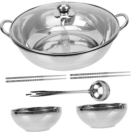 GREENADSCAPE 1satz Edelstahl Hot Pot Topfset Mit Trennwand Doppelt Aromatischer Feuertopf Für Induktionsherde Geeignet Für Gesellige Runden Inklusive Sicherem Griff Und Einfacher Lagerung