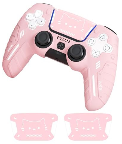JEMDO PS5 Controller Skin, Anti-Slip Soft Silicone Cover Case, Protective Cover for PlayStation 5 Wireless Grip, Compatible with PS5 Dual Sense Controller & 2 Themed Stickers.(Pink)