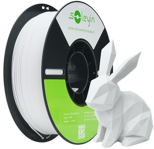 SOLEYIN PLA Filament for 3D Printer Filament 1.75mm Ultra High Speed 30-300mm/s Accuracy +/- 0.02mm, 1kg Spool (2.2lbs), Fit Most FDM 3D Printer, PLA Filament, White