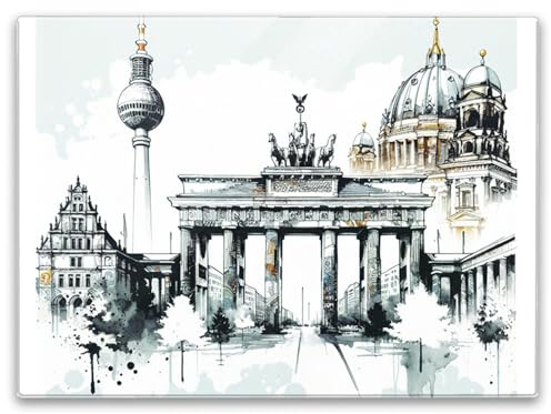 Skyline Berlin Schneidebrett in 39x28cm Glas Entdecken Sie die ikonische Berliner Skyline mit Wahrzeichen wie dem Brandenburger Tor Fernsehturm und dem Berliner Dom