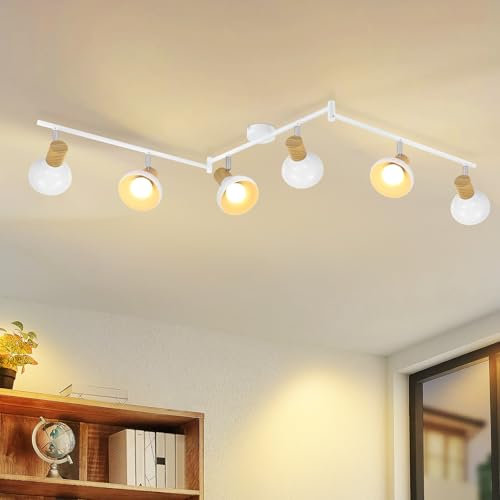 Deboola Deckenstrahler 6 Flammig Deckenleuchte Vintage - Deckenlampe Weiß Wohnzimmer Strahler Innen E14 Deckenspots Industrial Metall 350°Schwenkbar Spots für Flur Schlafzimmer(Ohne Leuchtmittel)