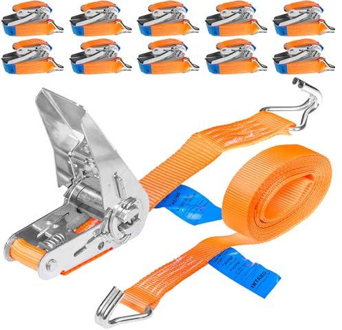 INTAKO Cinghie a Cricchetto 800kg - Cinghie di Fissaggio per Moto 4m 25mm, Cinghia a Cricchetto Portapacchi Piccola, Arancione (10 pezzi)