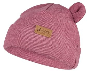 Sterntaler Beanie aus feiner Strickware mit Ohren und Umschlag – warm gefüttert mit Baumwollfleece – weich und pflegeleicht – Mütze für Baby und Kinder, Mädchen, beerenrosa, Größe 49