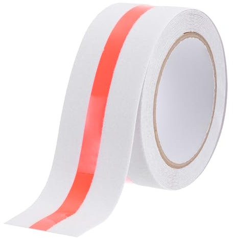 QUARKZMAN Rutschfeste Traktionstape 5 cm x 5 m Treppengriff Reibungsadhäsives Anti-Rutsch-Band Wasserdicht Weiß mit Rot für Bodenstufe Trittbrett im Freien