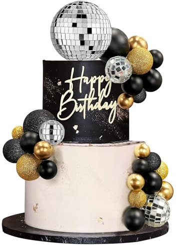 Discokugel Tortendeko, Discokugel Kuchen Toppers, Kuchen Deko Discokugel Schwarz Gold, Kugeln Tortendeko Disco für Geburtstag, Disco Party Dekoration