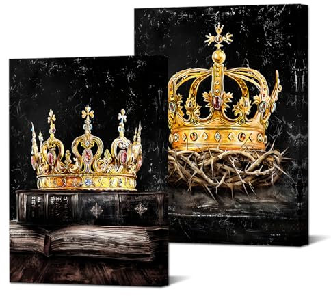DuoBaorom King Queen Leinwandbild, 2-teiliges Set, Gothic, goldfarben, schwarze Krone, Drucke, Schlafzimmer, Studio, Dekor, 30,5 x 40,6 cm