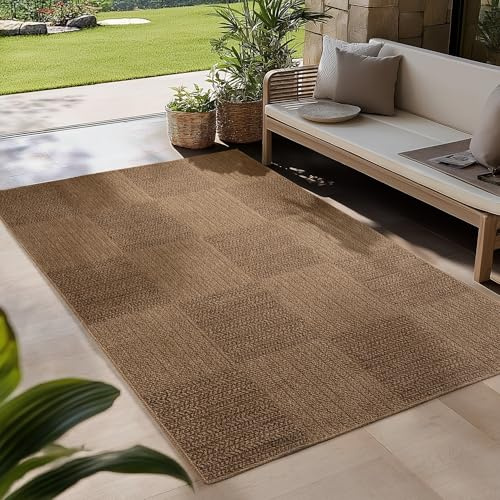 Carpetsale24 Outdoor Teppich Wetterfest 160x230 cm Beige Pflegeleicht im natürlichen Jute-Look für Wohnzimmer Esszimmer Schlafzimmer Terrasse Balkon Garten