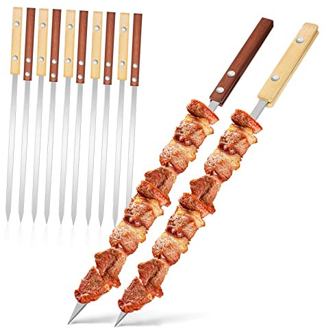 ibasenice 12 Pièces Brochettes Barbecue Inox Avec Manche Bois Outils De Cuisson Portables Pour Barbecue Extérieur Et Pique-
