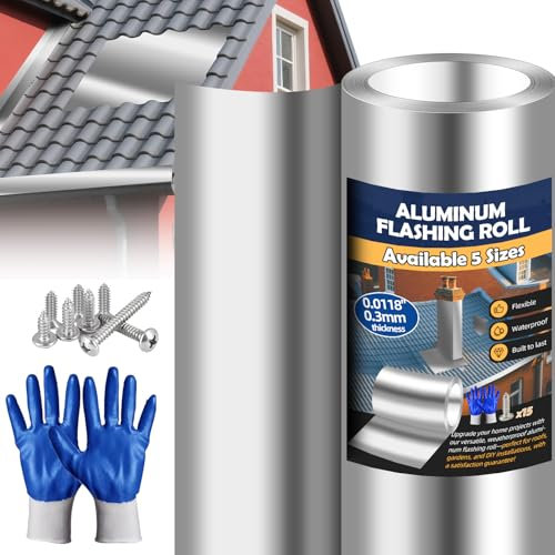 Aluminum Flashing Roll Roof Flashing – 40 Inch x 50 Ft | 0.3mm Thick Metal Roof Flashing for Windows, Doors, Siding, and Roofing Seals, Aluminum Roof Panels Preventing Roofing Stains and Moss