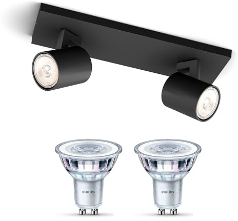 Philips Runner Aufbaustrahler (Schwarz) - 2-Flammig - Nicht dimmbar | Deckenstrahler - GU10 - Warmweiß