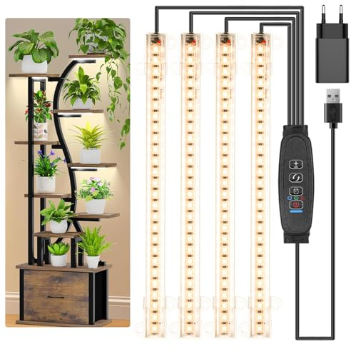 4 teste LED da 22 cm, lampada da crescita per piante d'appartamento, spettro completo 3500 K, 104 LED, luce per piante con 10 gradini dimmerabili, timer da 3/9/12 ore per piantine di piante grasse